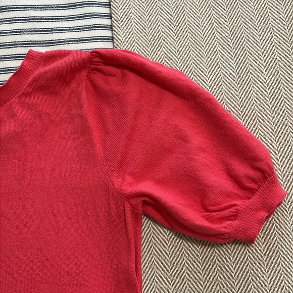 NWOT J Crew Short Sleeve Floral Tie Back Sweater Blouse Puff Sleeve Pink XS - Picture 8 of 9